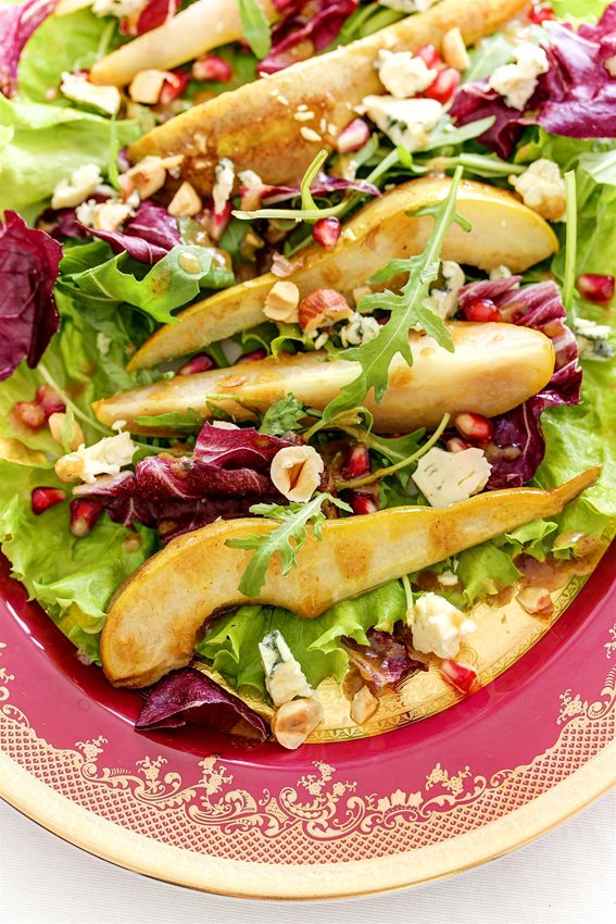 Caramelized Pear Salad with Hazelnut Vinaigrette